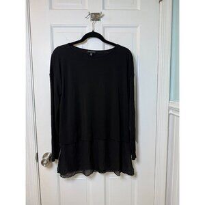 Eileen Fisher Womens Black Pullover Crewneck Silk Top with Sheer Bottom Size SP